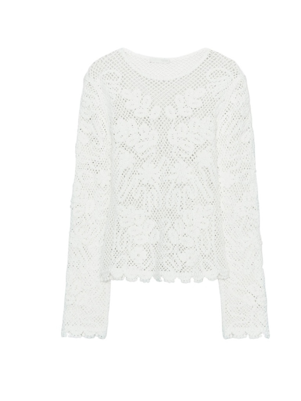 Zara White Crochet Knit Long Sleeve Top